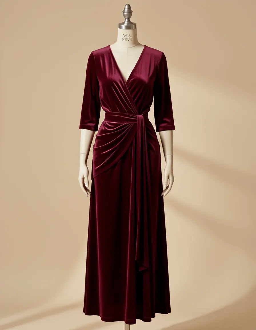 Abito in velluto bordeaux morbido ed elegante