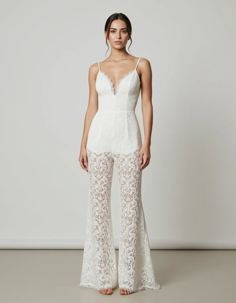 Tuta elegante in pizzo per matrimonio