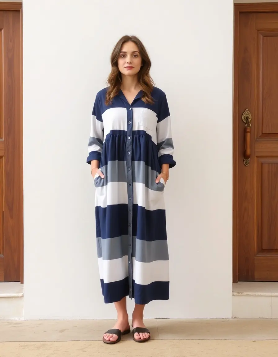 Everyday Casual Dress in cotone a righe