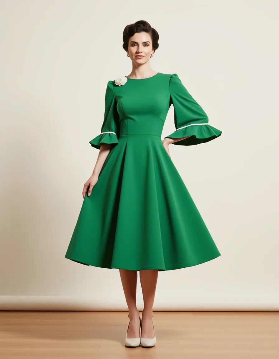 Vestito verde con maniche a campana stile anni 60