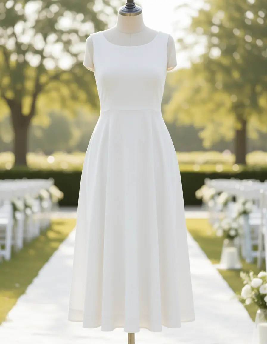 Vestito bianco a linea A lunghezza ginocchio per cerimonia