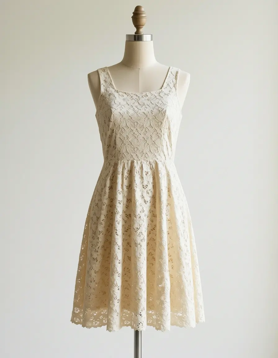 Vestito vintage in pizzo color crema stile anni 60