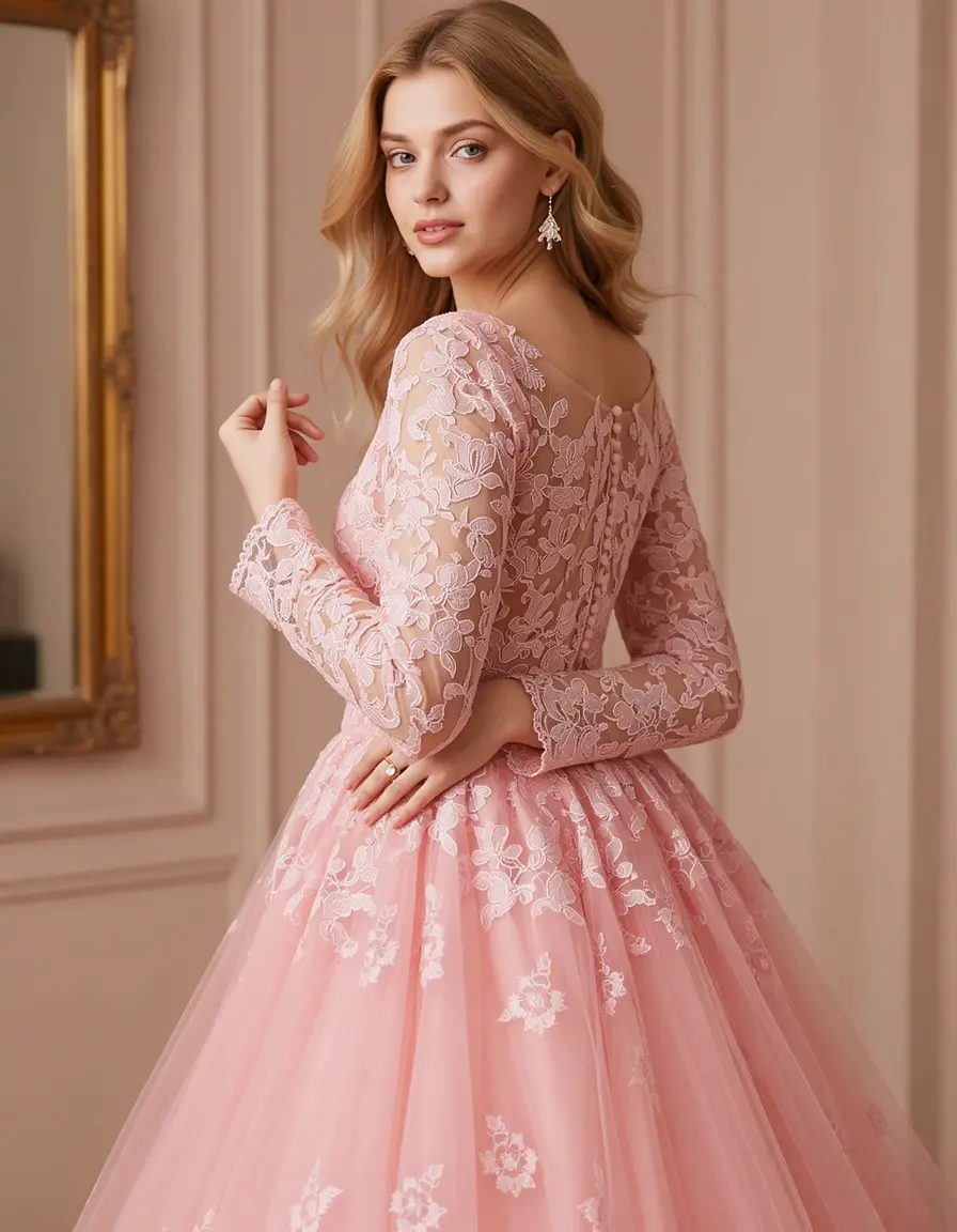 Vestito rosa con sovrapposizione in pizzo floreale