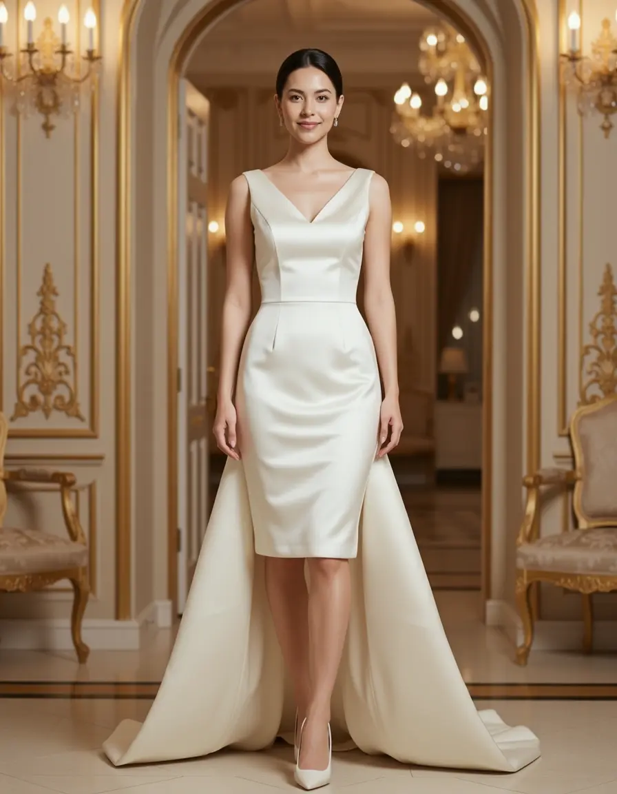 Abito sposa corto a tubino in raso elegante