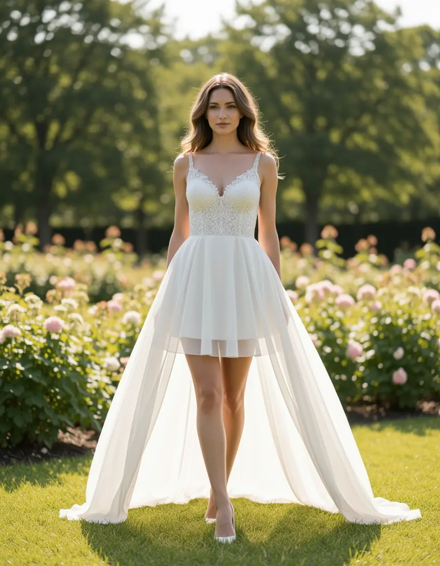 Abito sposa asimmetrico high-low in chiffon