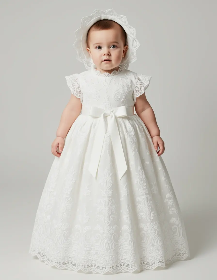 White Lace Christening Gown - Vestito battesimo pizzo bianco