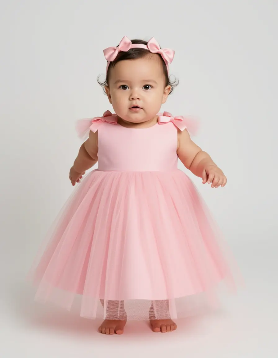 Pink Tulle Baptism Dress - Vestito battesimo tulle rosa
