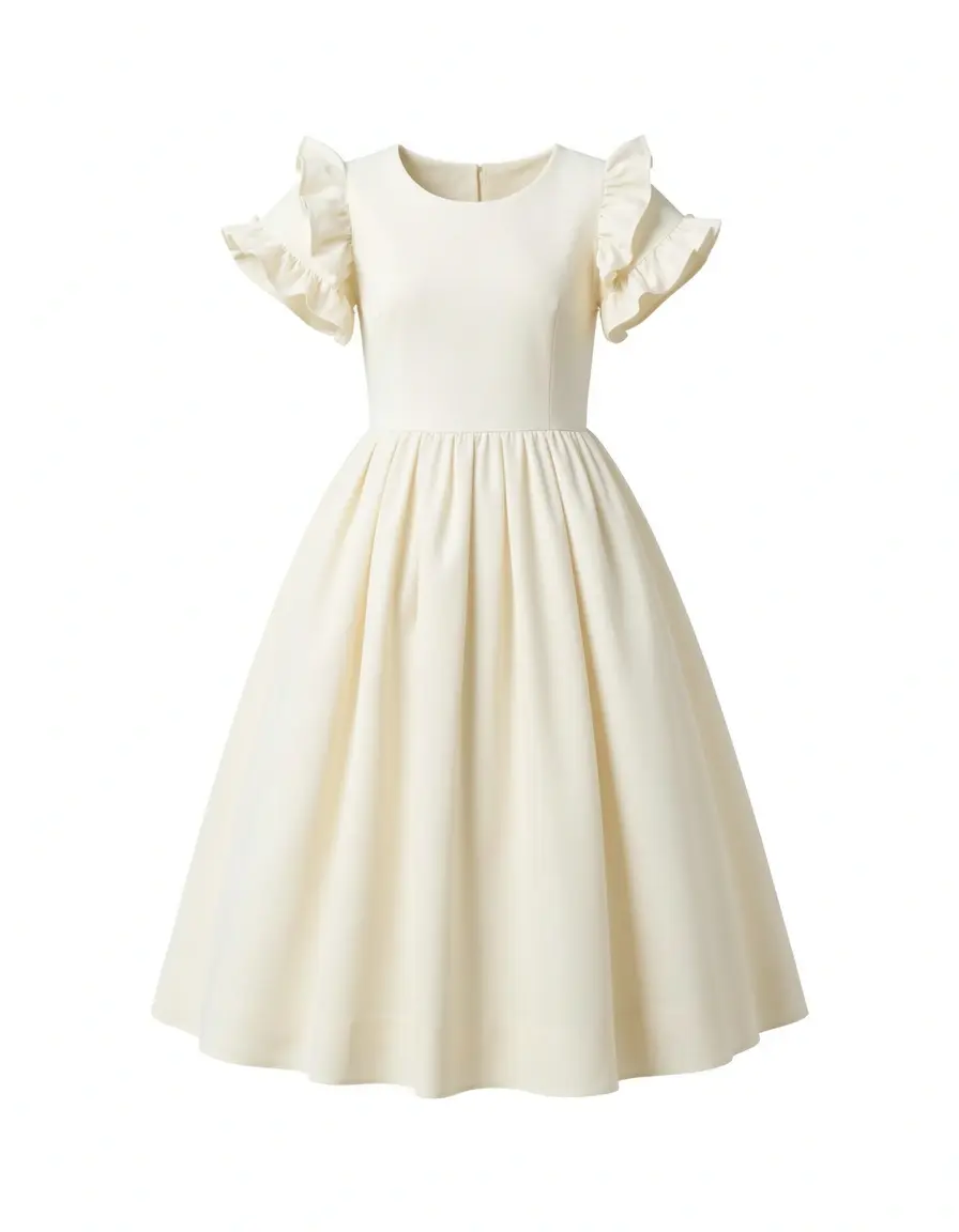 Ruffled Sleeve Christening Dress - Vestito battesimo avorio semplice