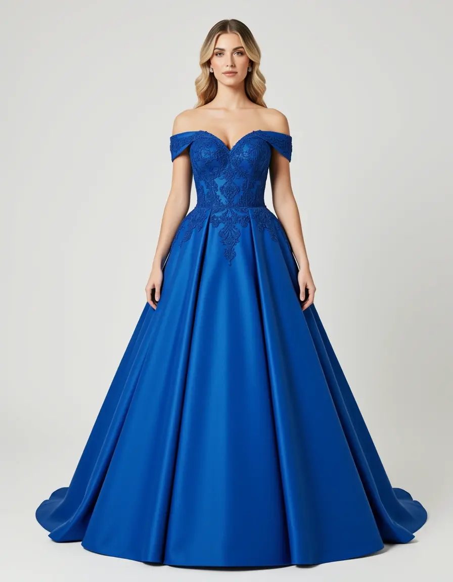 Abito da ballo con spalle scoperte blu da principessa