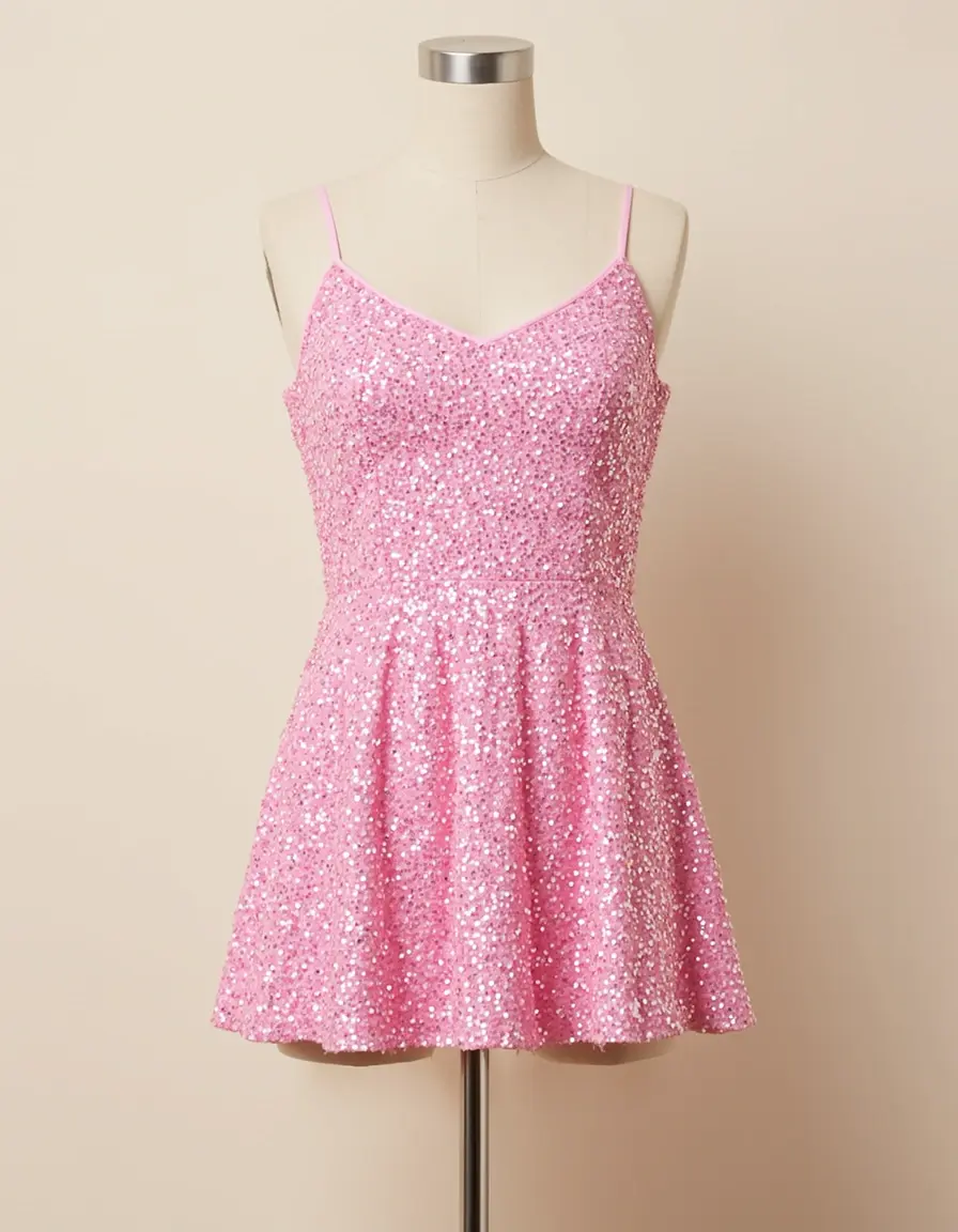 Vestito mini rosa glitterato per diciottesimo