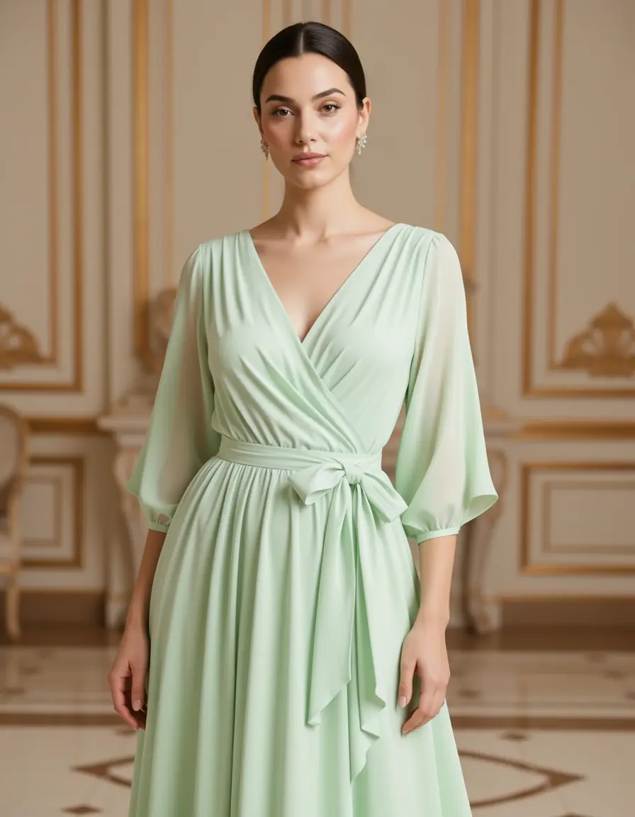 Chiffon Wrap Dress - Abito a portafoglio in chiffon verde