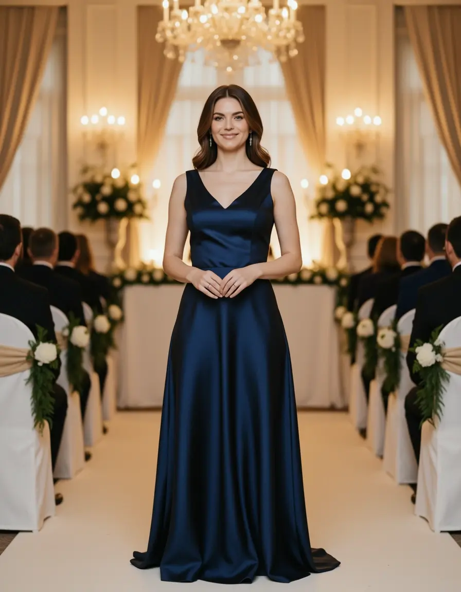 Satin Midi Dress - Abito midi in raso blu navy