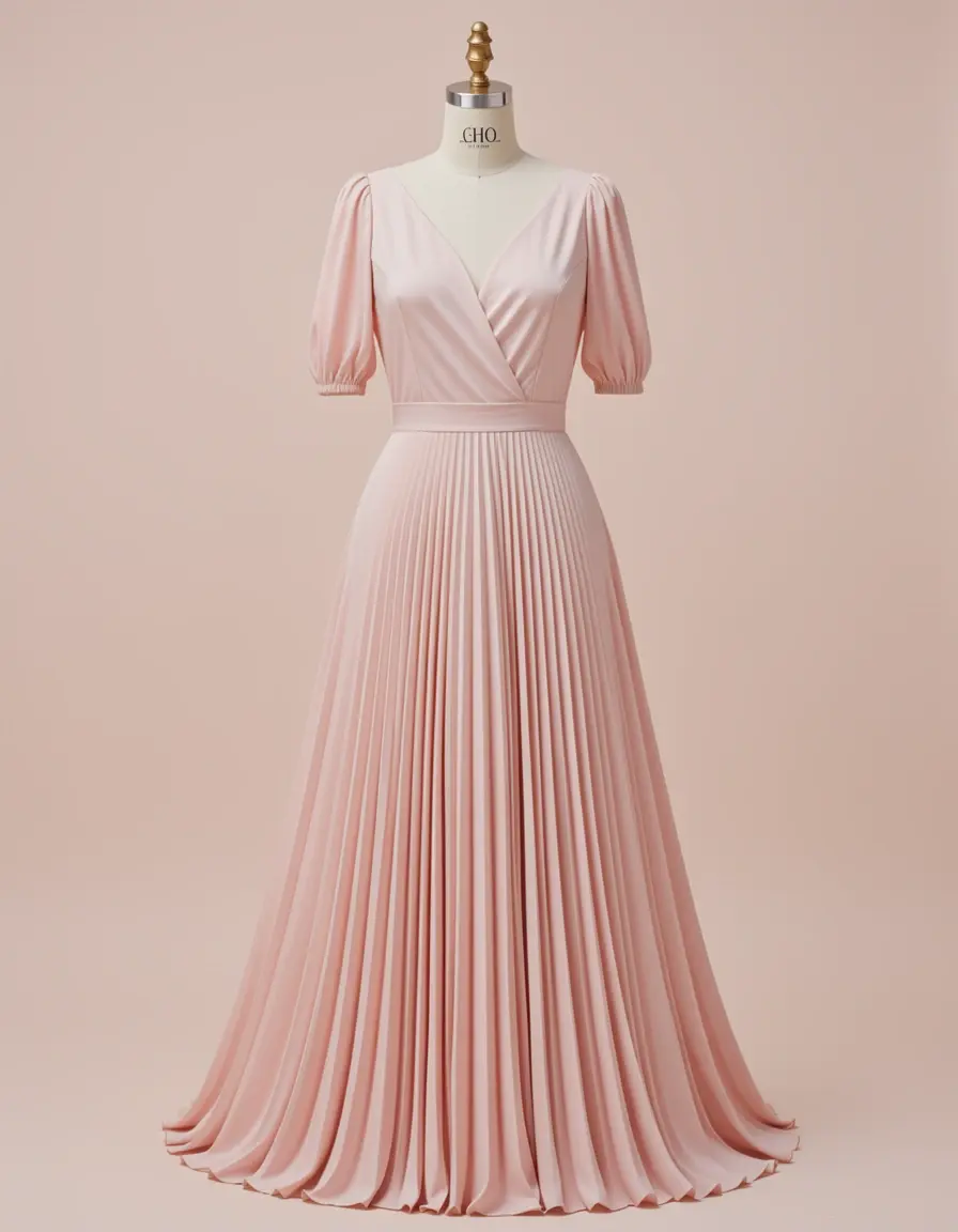 Pleated Skirt Dress - Abito rosa con gonna a pieghe