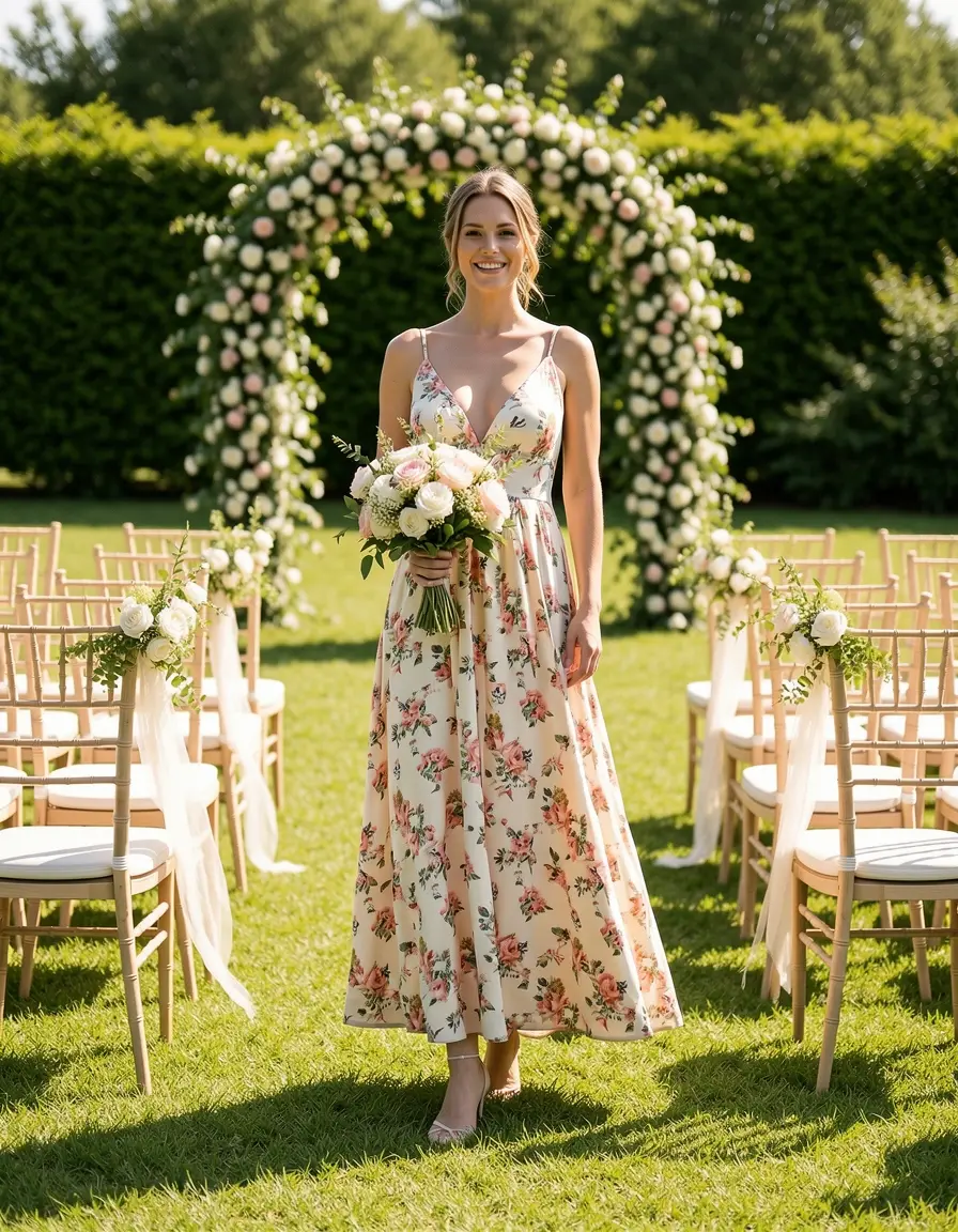 Abito maxi con stampa floreale per matrimonio estivo