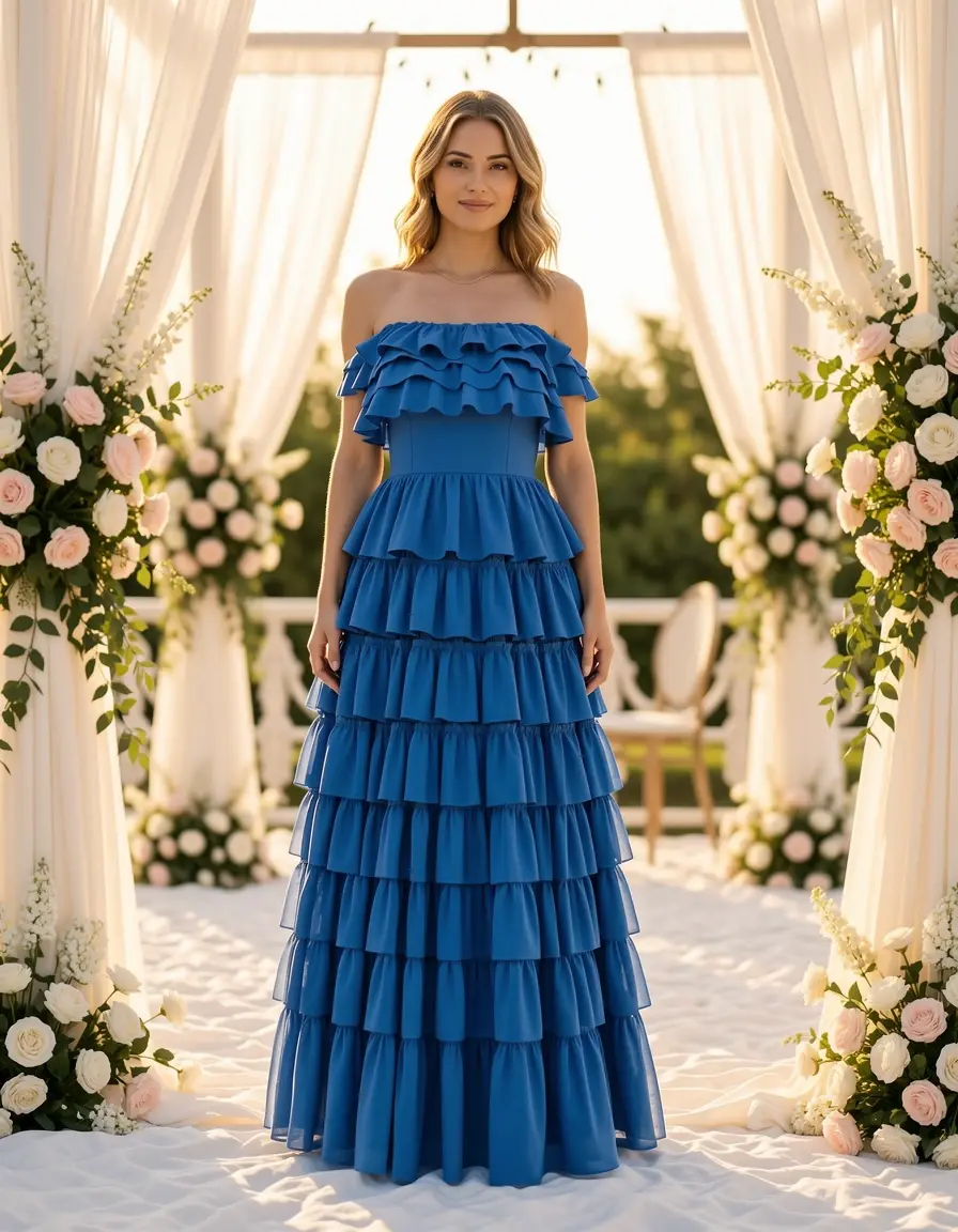 Ruffle Detail Maxi Dress blu