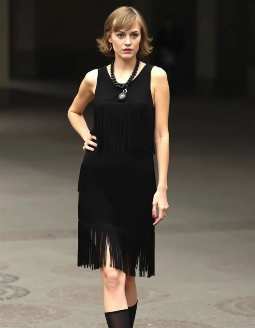 Flapper Fringe Dress nero stile anni 20
