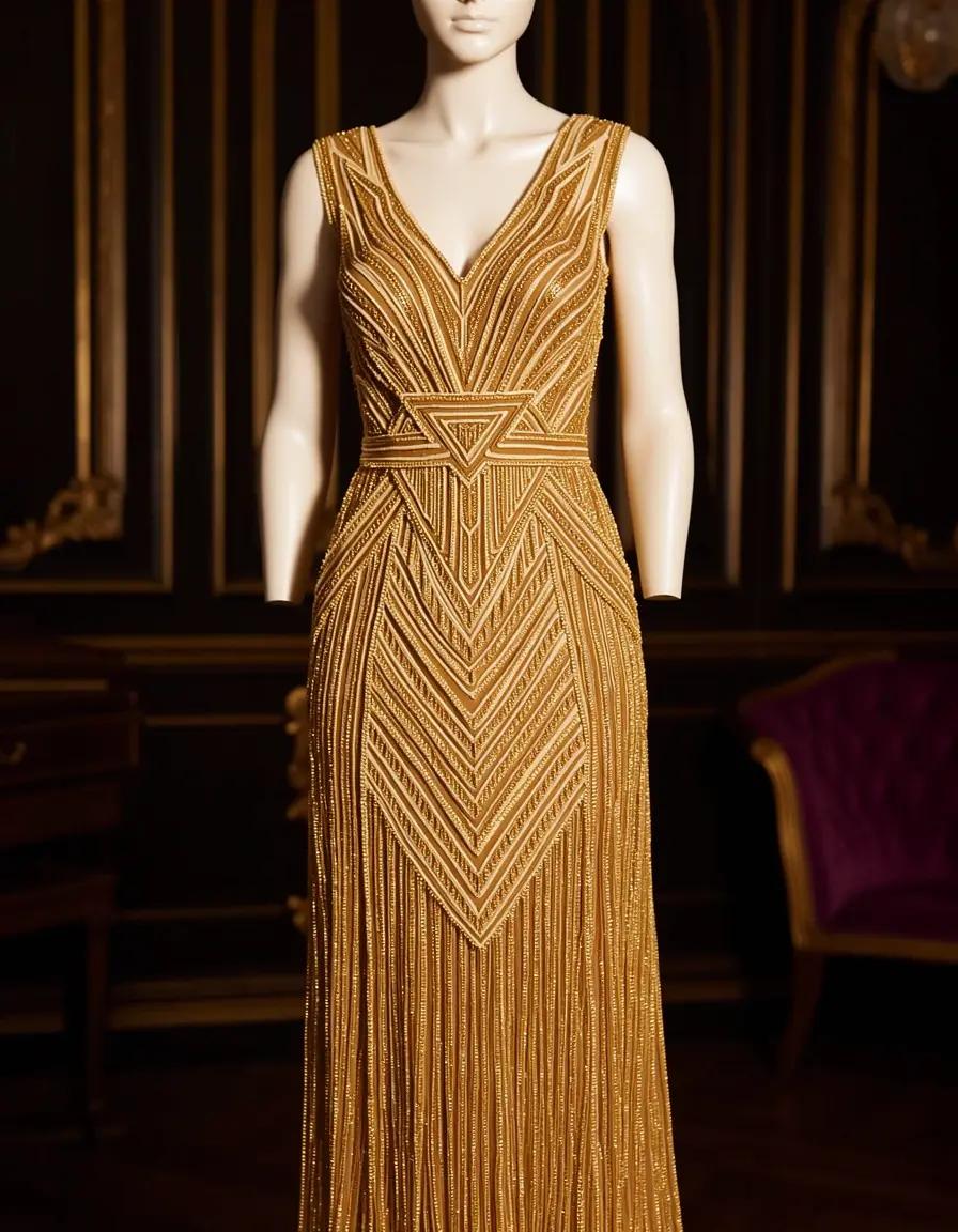 Beaded Gatsby Dress oro con decorazioni art deco
