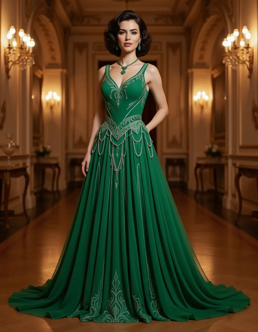 Roaring 20s Gown verde smeraldo elegante
