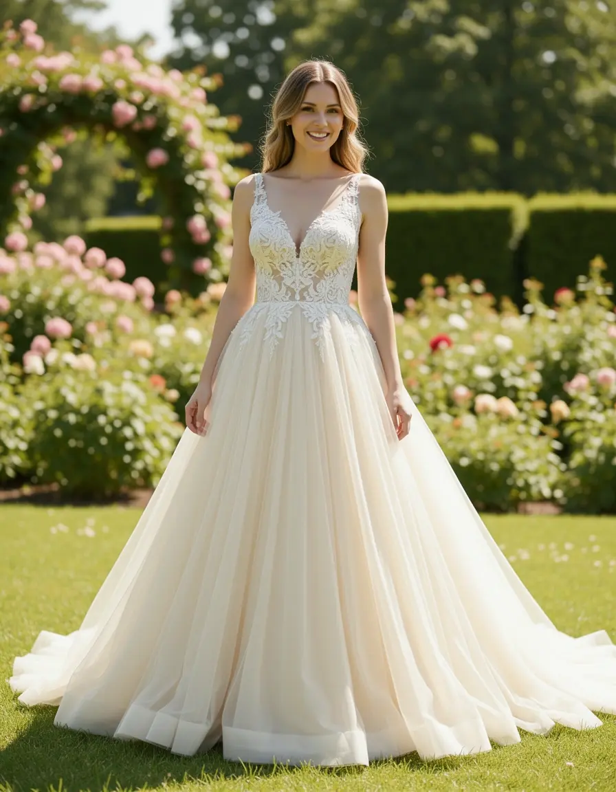 Tulle Tea Length Gown, abito da sposa midi in tulle avorio