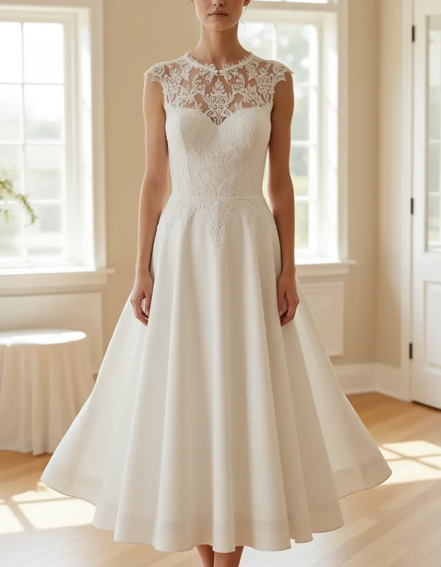 A-Line Knee-Length Dress, abito da sposa linea A lunghezza ginocchio