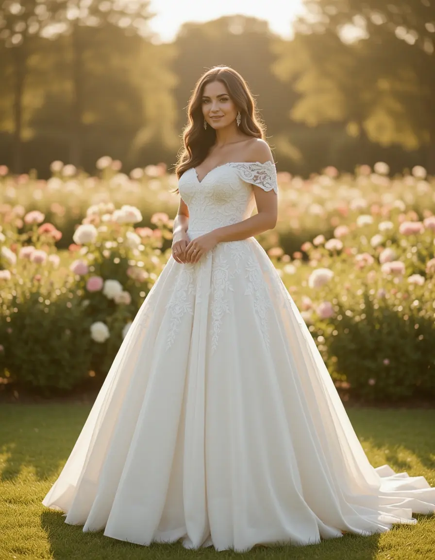 Off-Shoulder Short Gown, abito da sposa corto con spalle scoperte