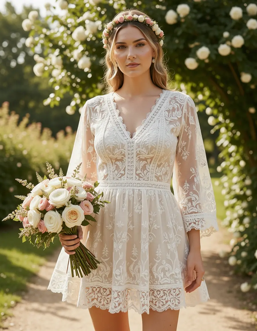 Boho Short Bridal Dress, abito da sposa corto stile bohémien