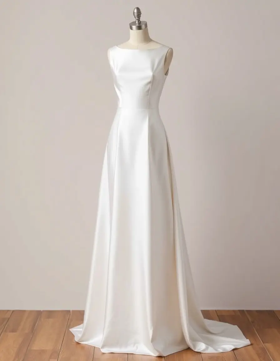 Vestito da sposa semplice a trapezio in raso bianco