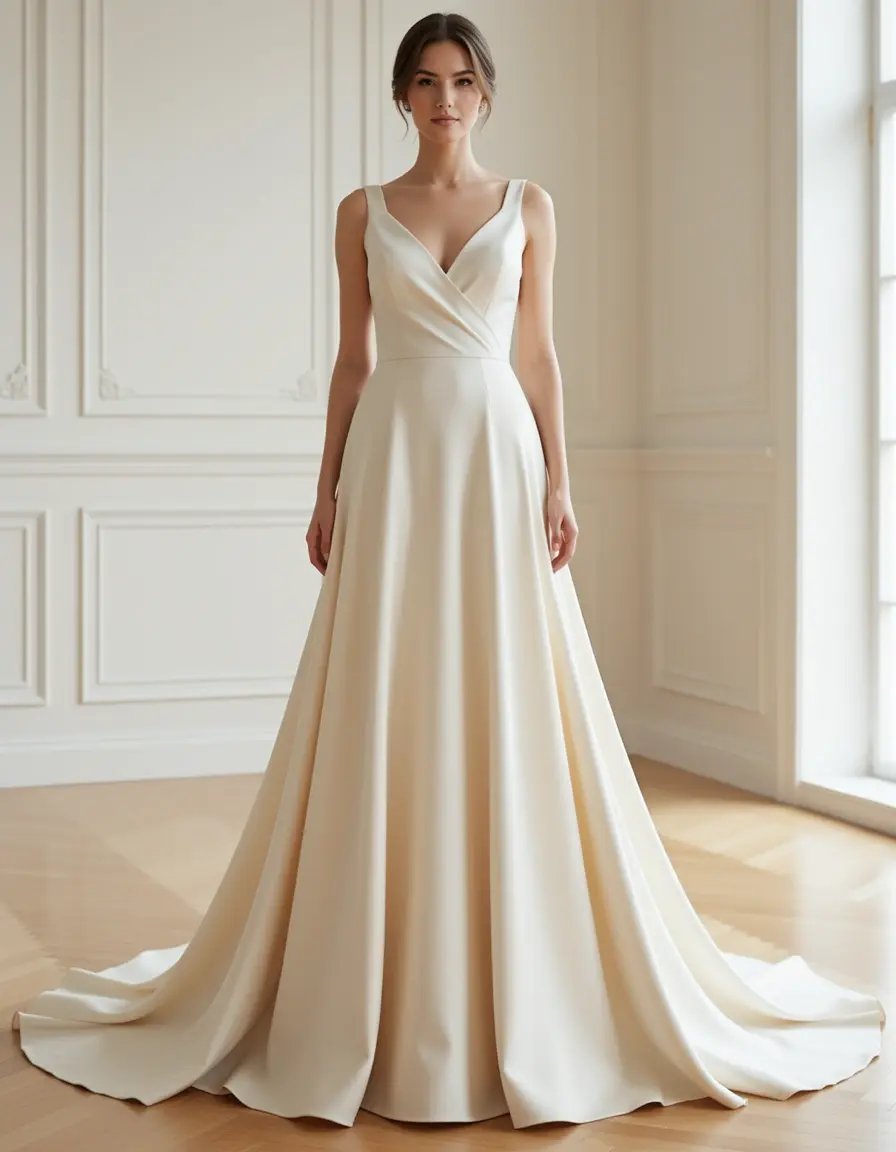Abito da sposa semplice in seta avorio stile sottoveste