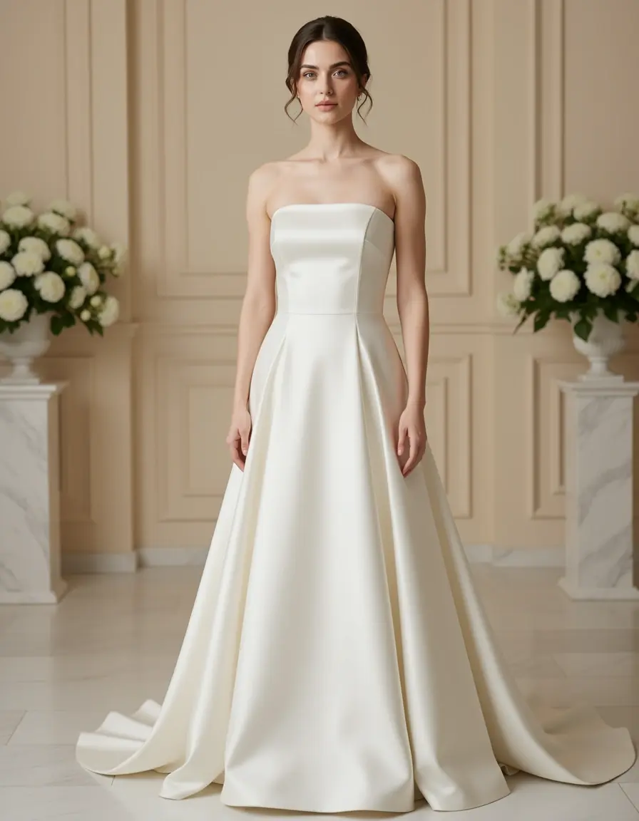 Vestito da sposa semplice senza spalline in raso