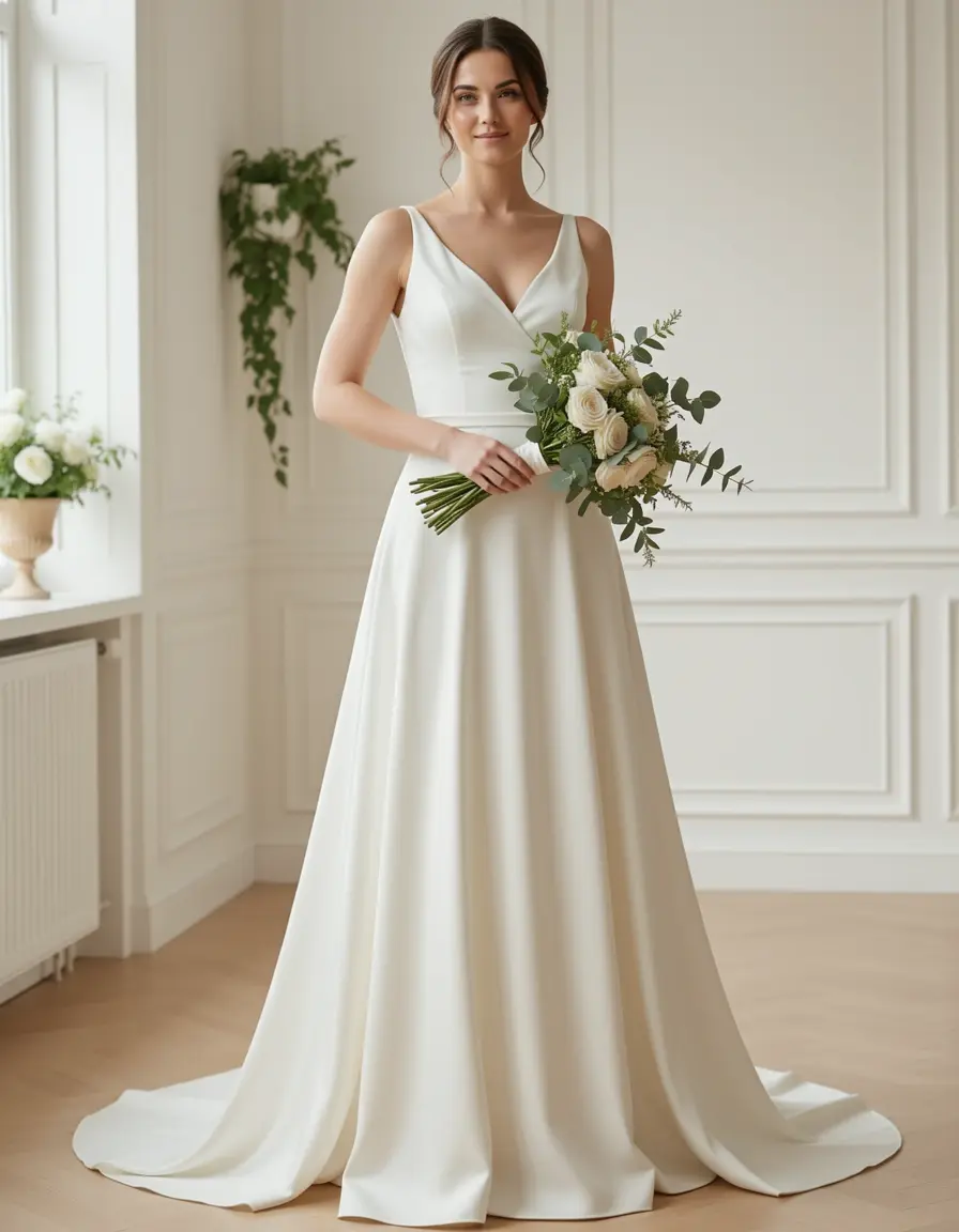 Abito da sposa semplice stile slip dress in seta