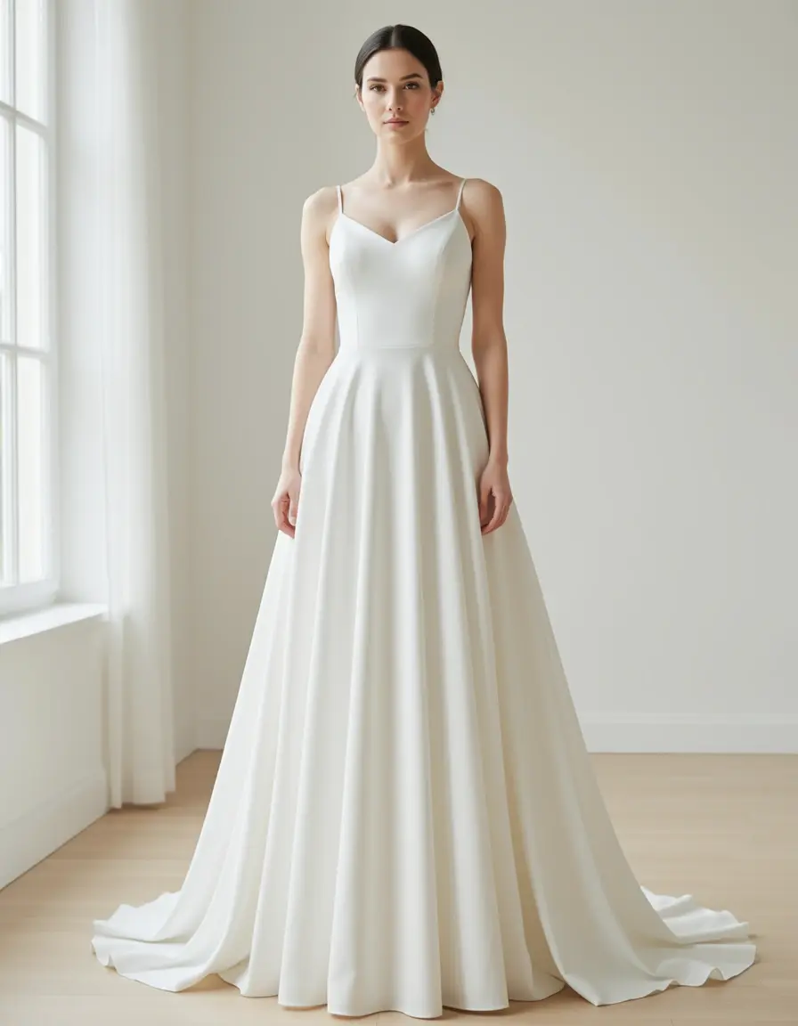 Vestito da sposa semplice a colonna bianco sofisticato