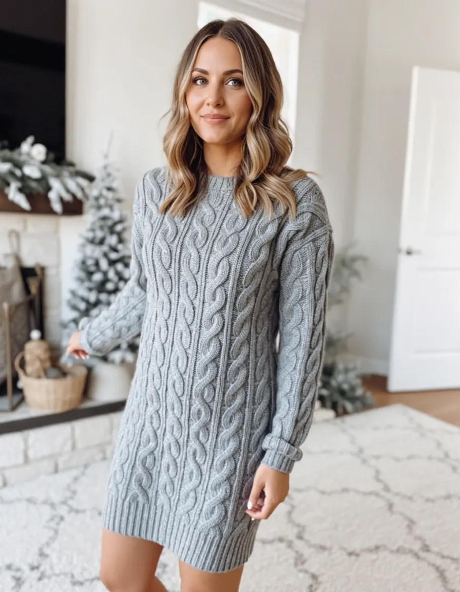 Vestito di maglia a trecce grigio