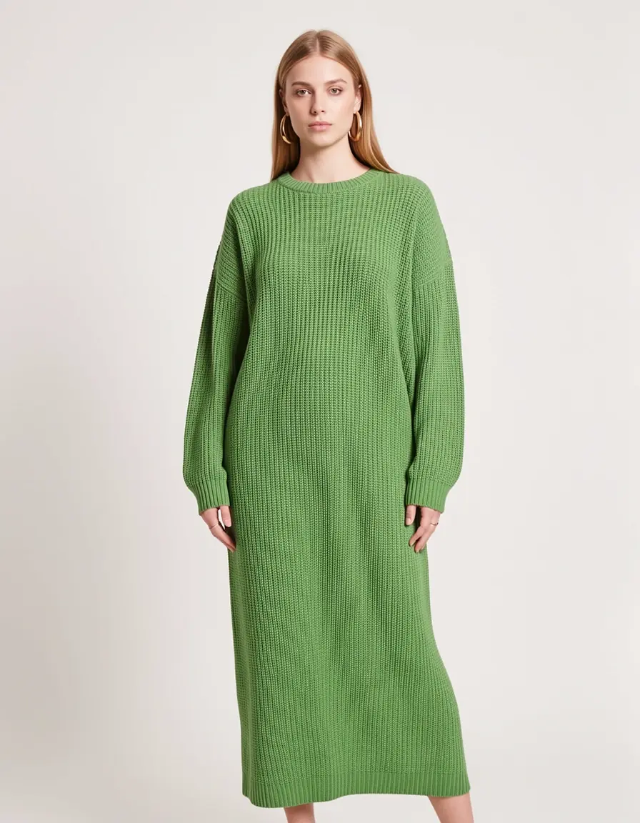 Vestito di maglia verde oversize