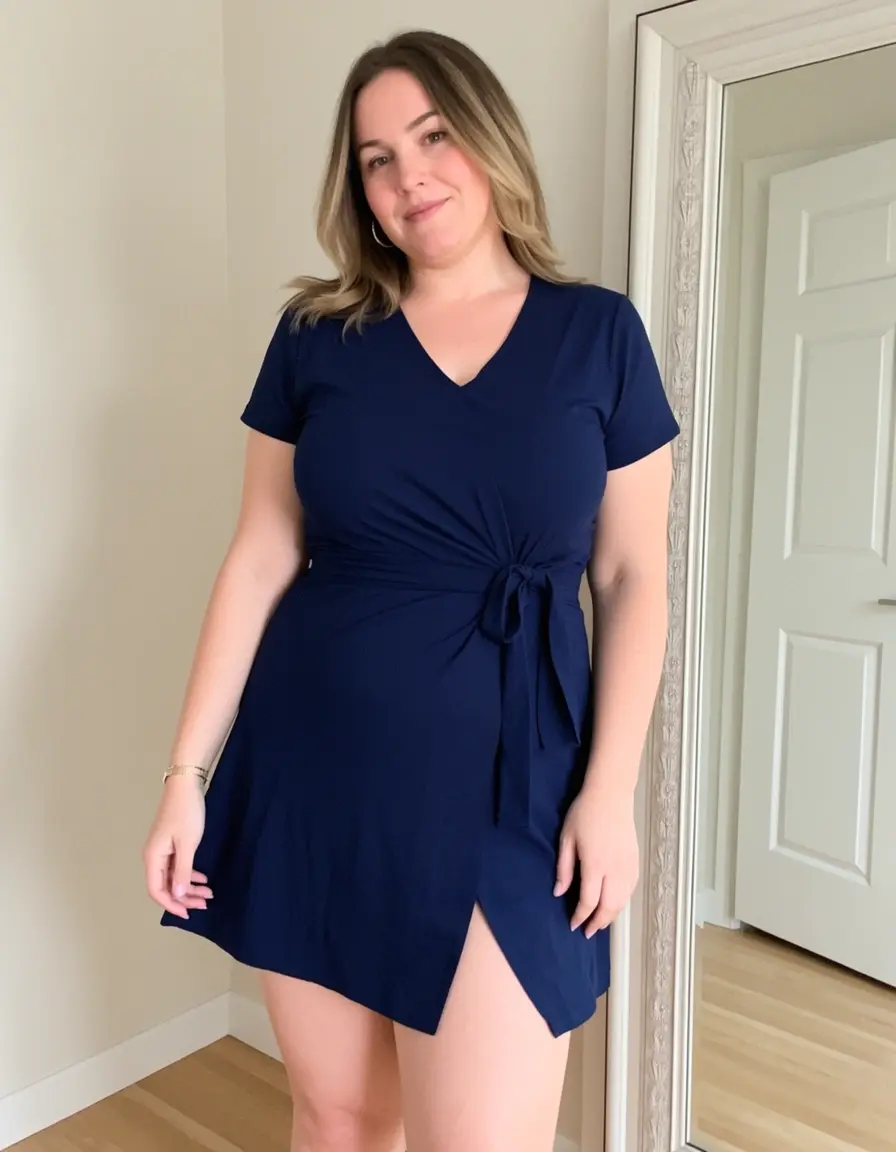 Vestito di maglina blu navy a portafoglio