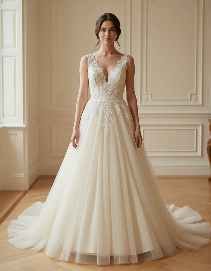 Abito da sposa A-line in tulle avorio