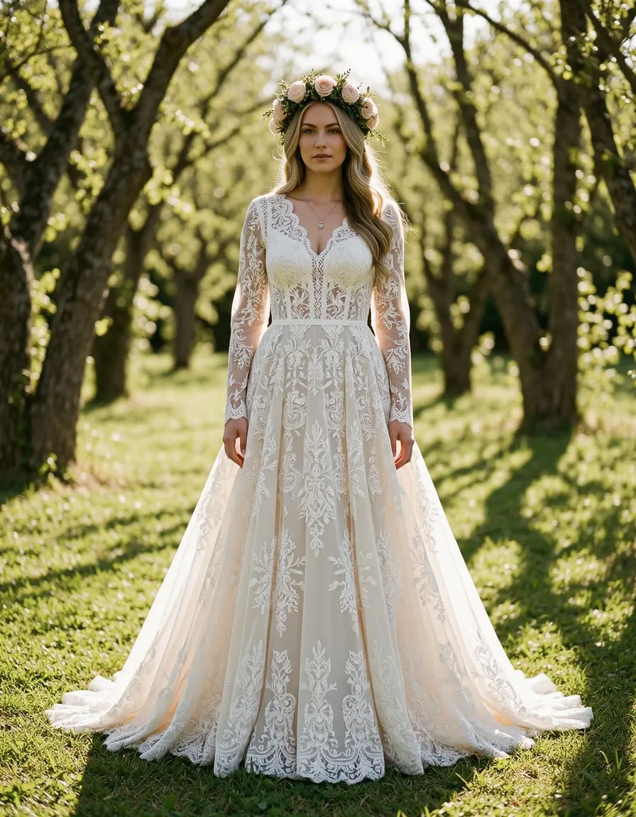 Vestito di matrimonio stile boho in pizzo