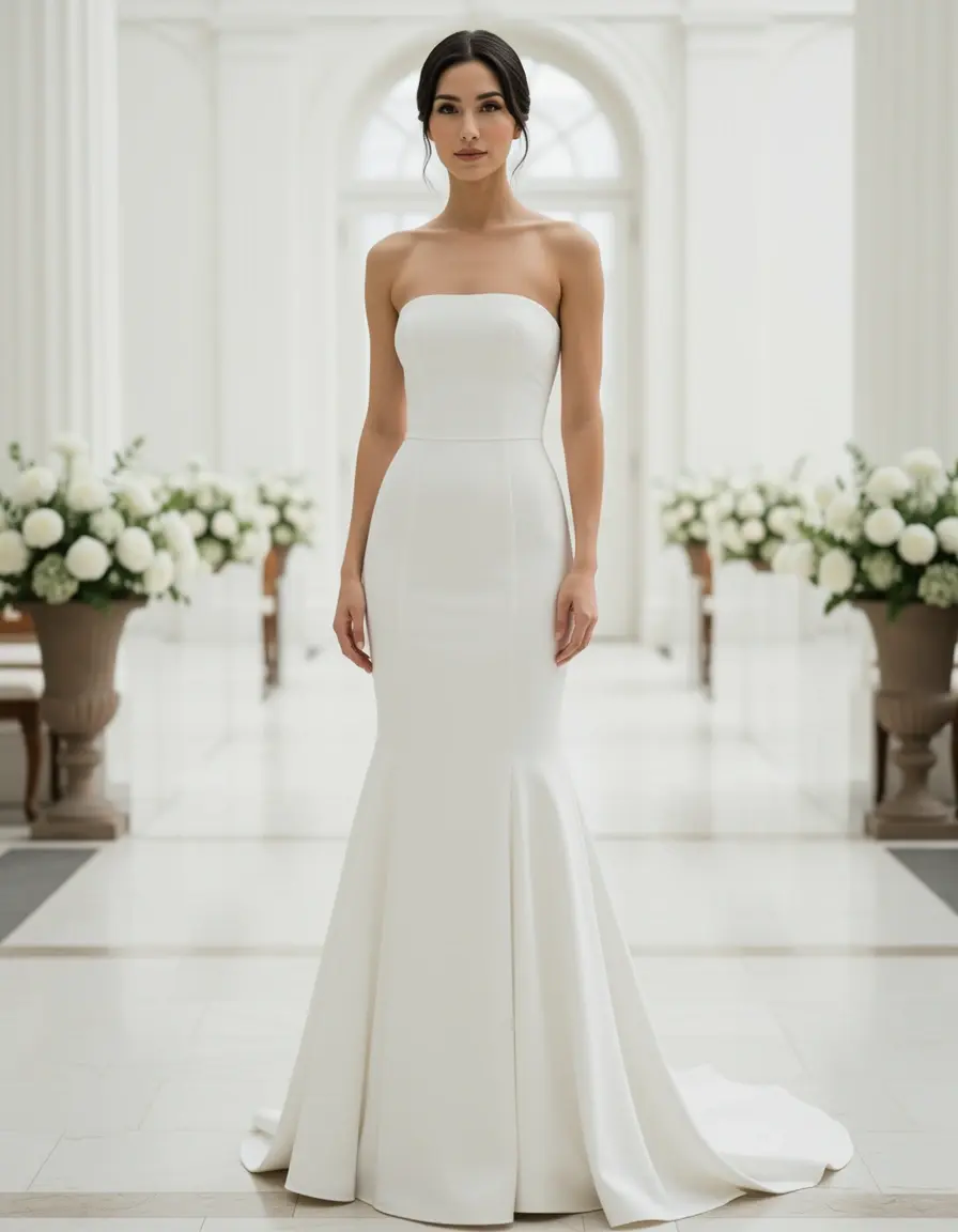 Abito da sposa moderno senza spalline minimal