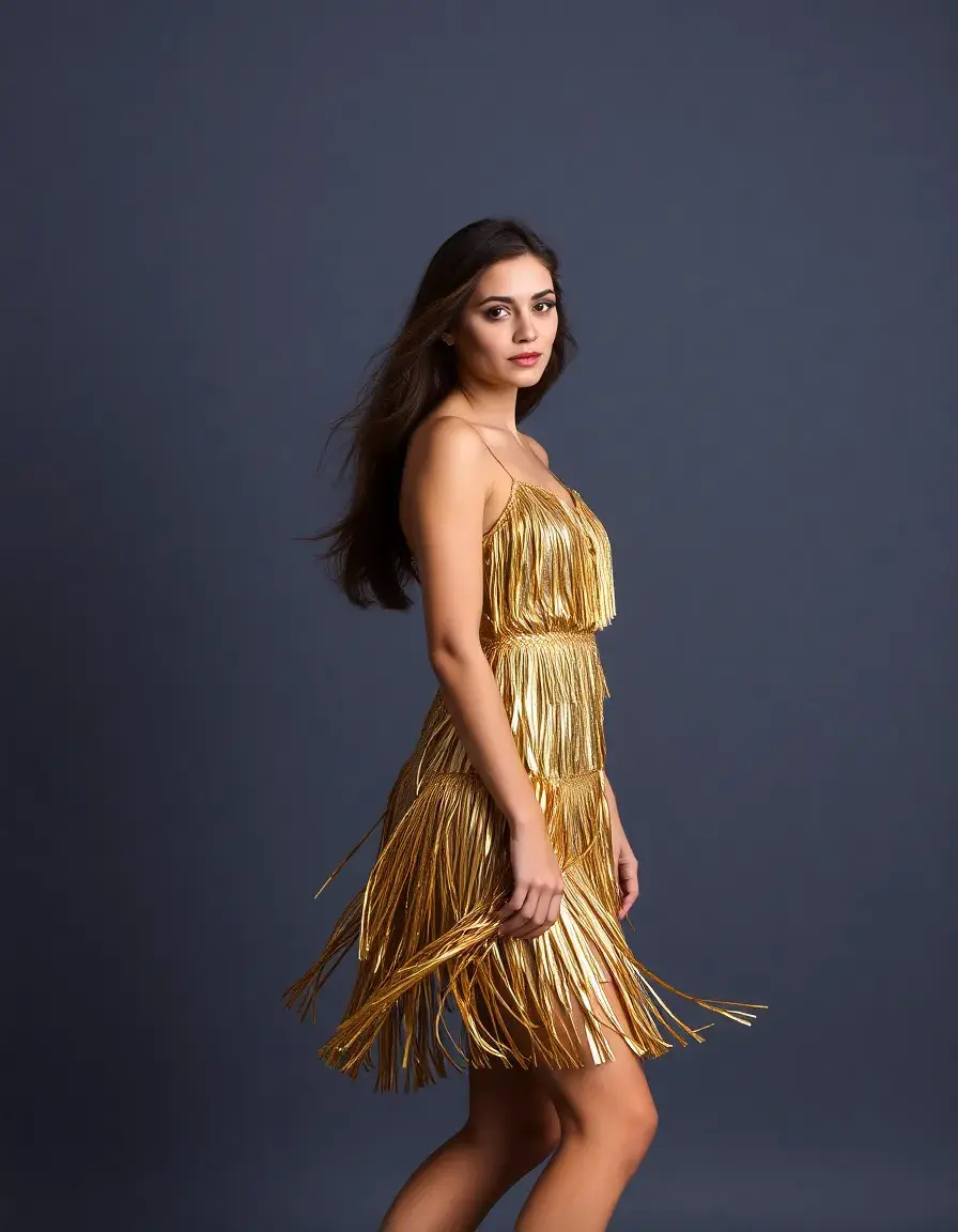 Mini dress con frange dorate per movimento