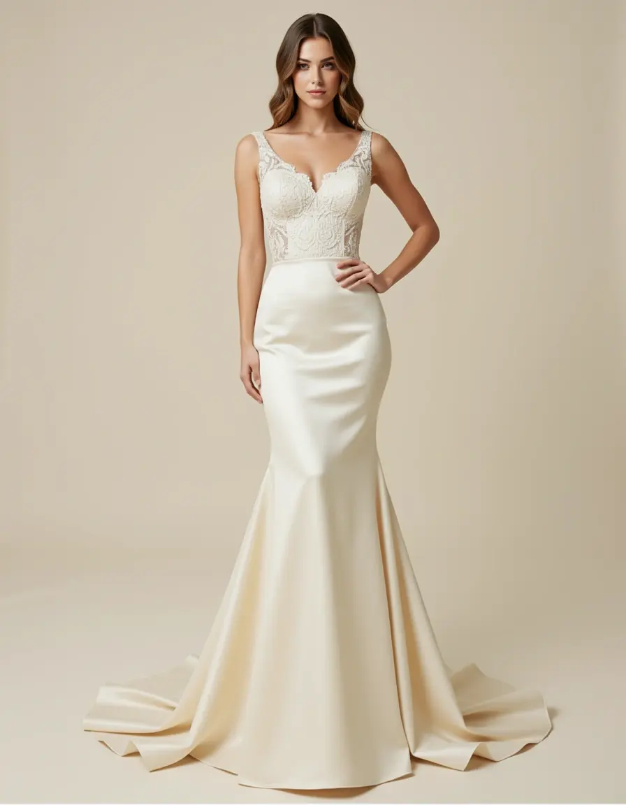Abito da sposa a sirena in raso avorio