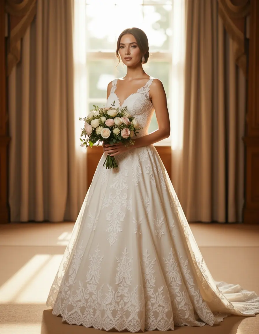 Vestito da sposa a trapezio in pizzo