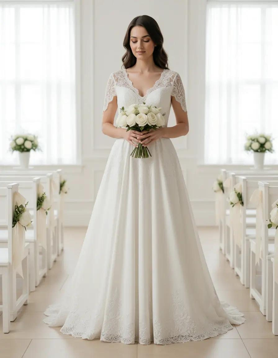 Modest Midi Baptism Dress bianco e sereno