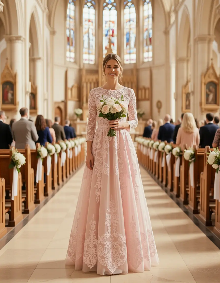 Lace Overlay Baptism Dress pastello in pizzo