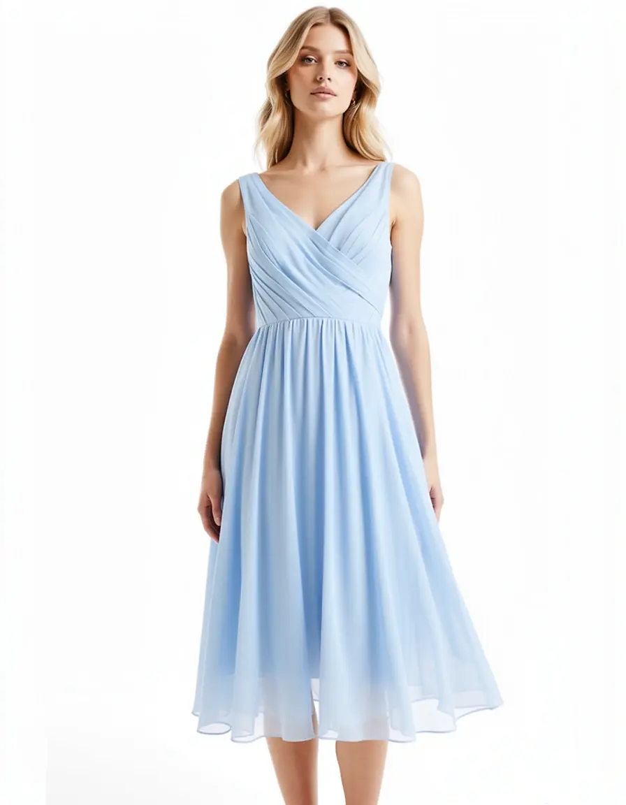 Chiffon Knee-Length Dress celeste
