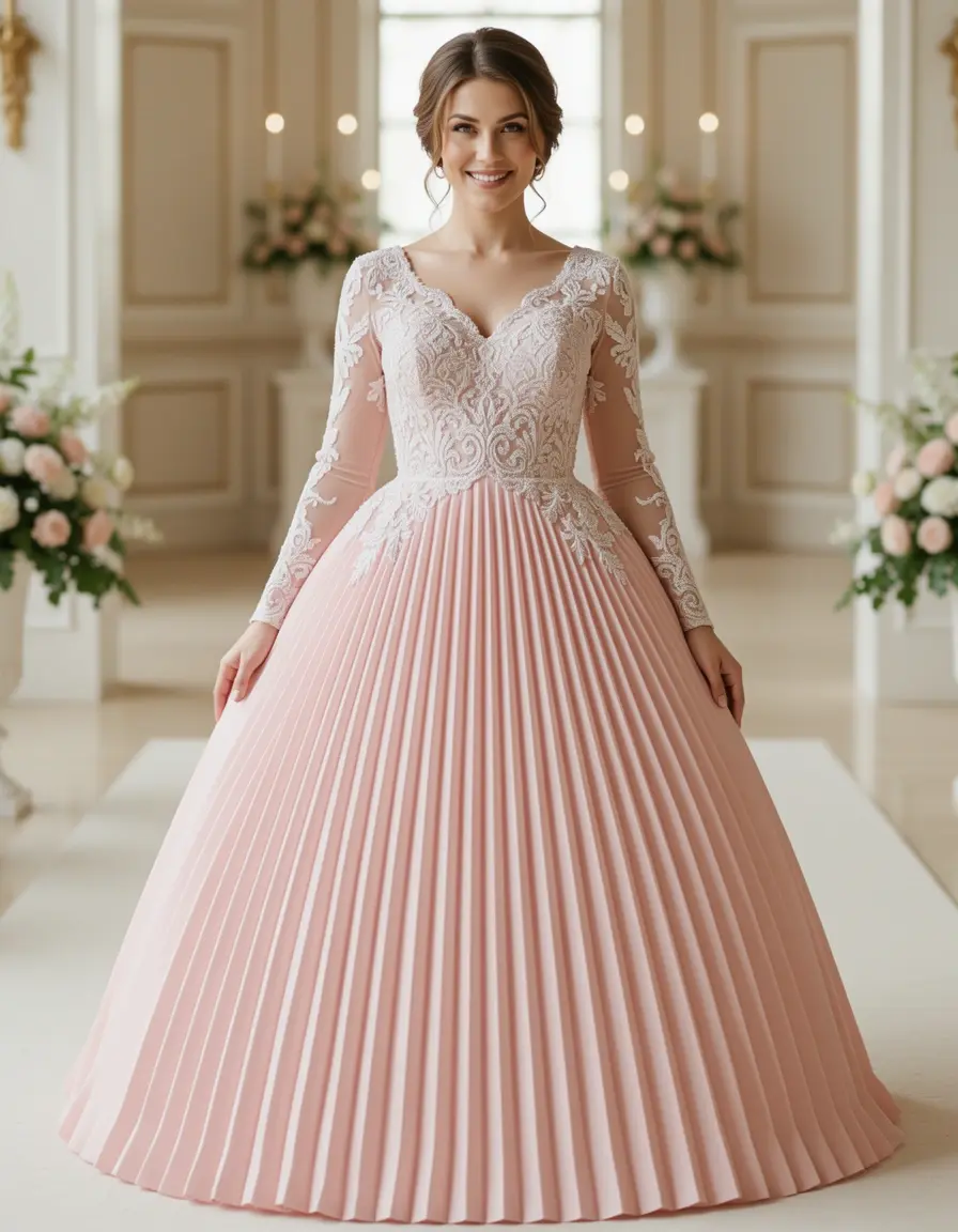 Pleated Skirt Baptism Dress rosa