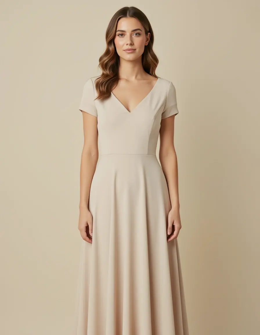Cap sleeve modest baptism dress neutro
