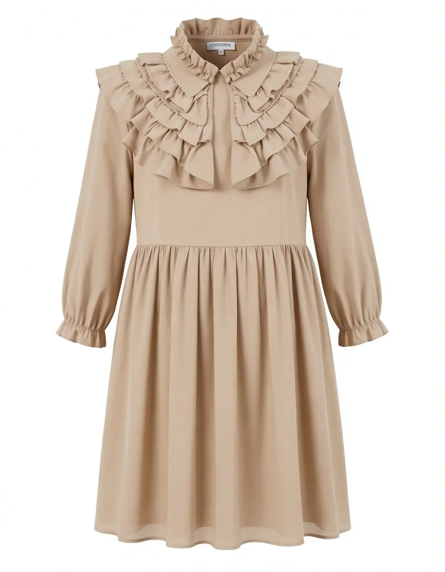 Ruffled collar baptism dress beige