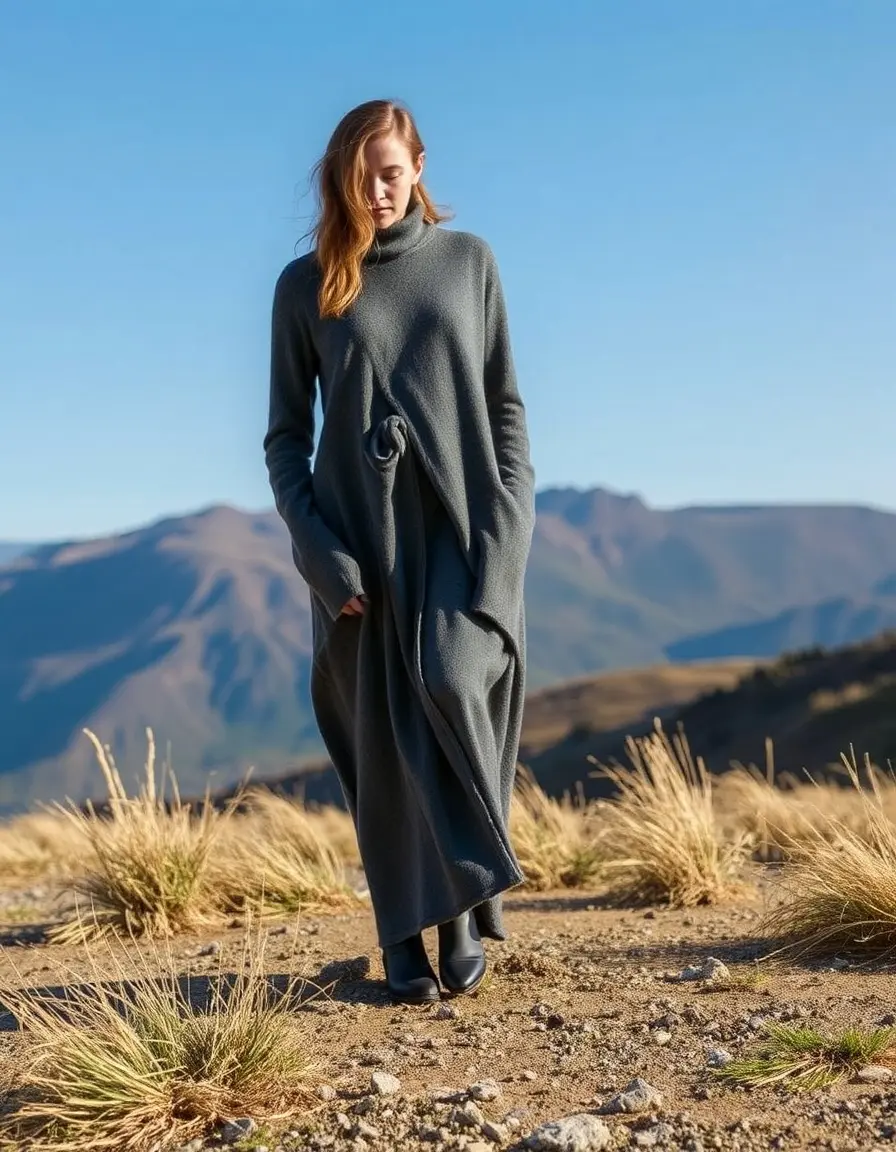 Vestito maxi in lana grigio caldo