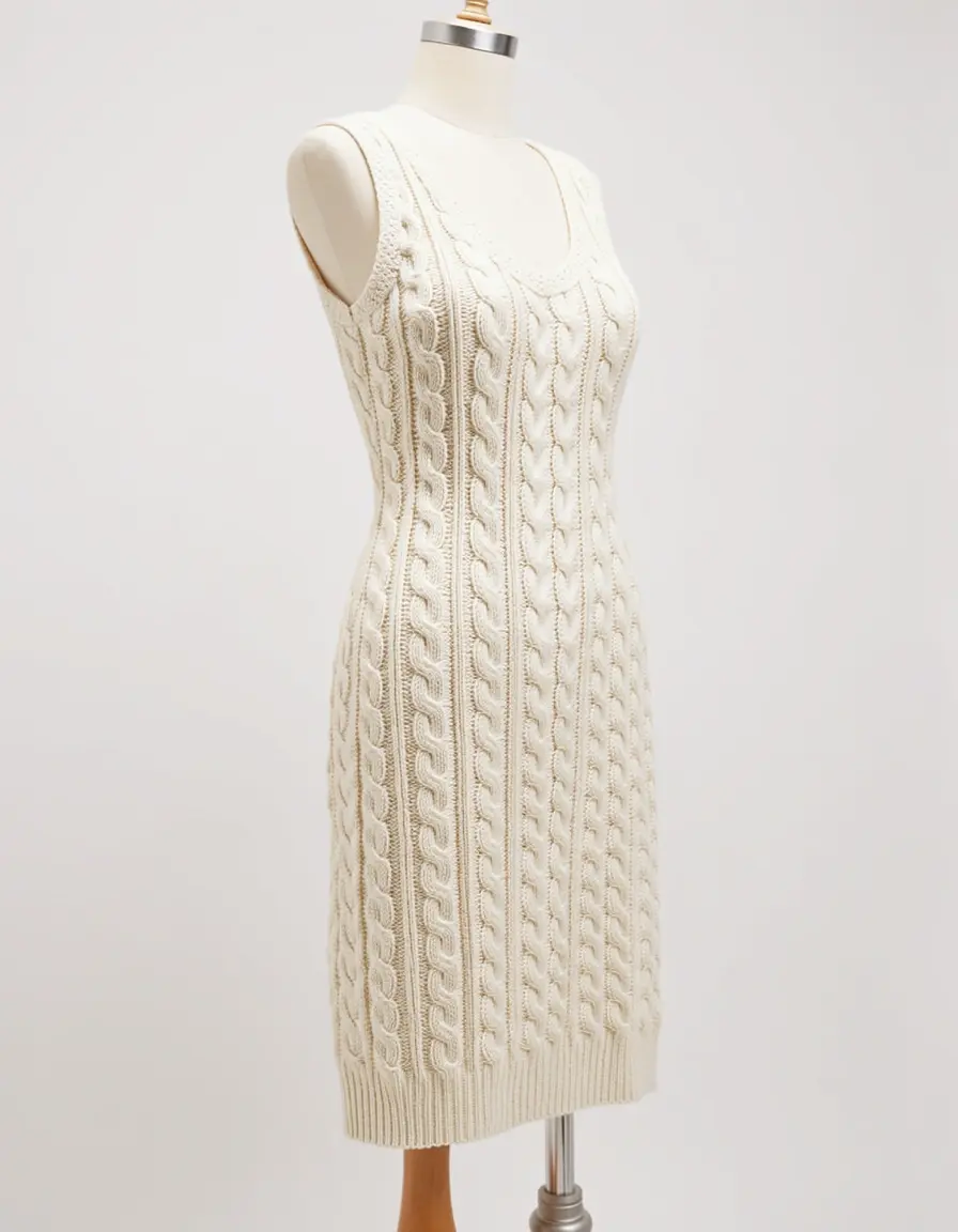 Vestito con lavorazione a treccia color crema