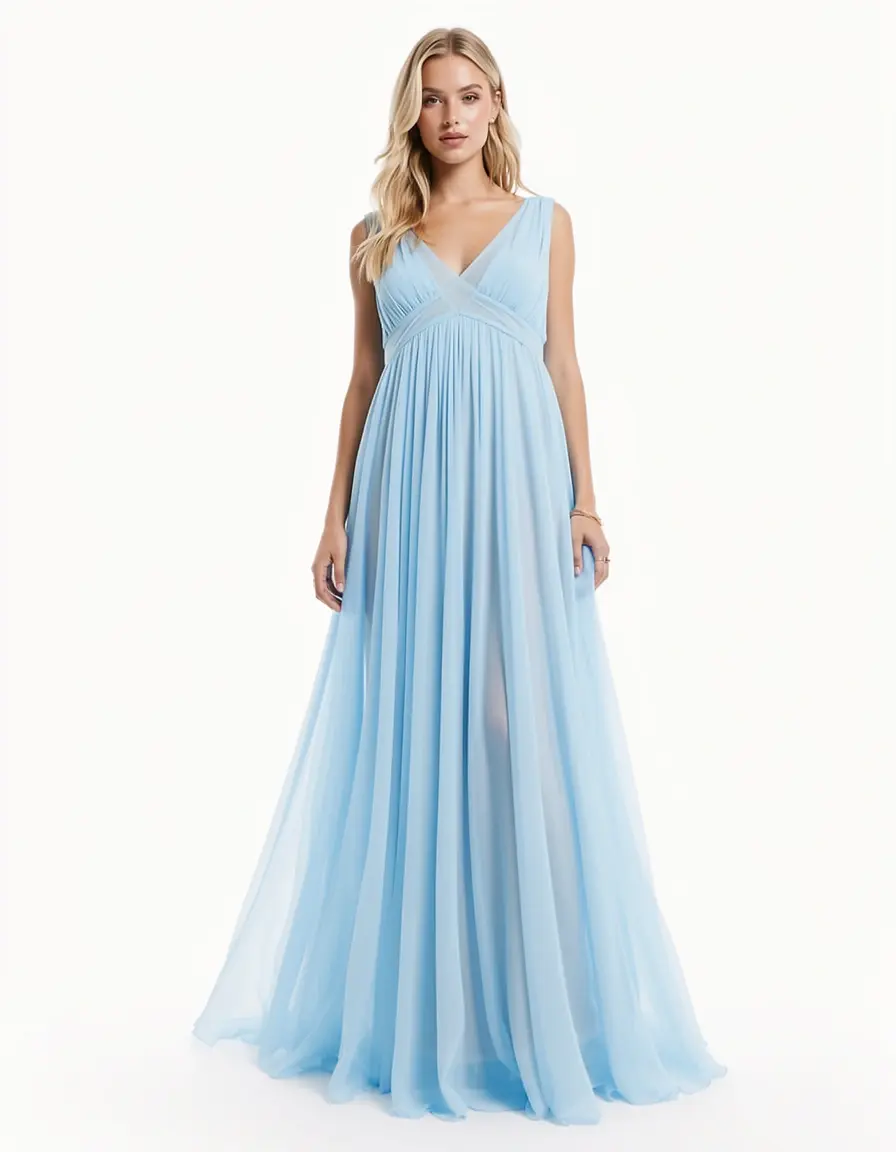 Vestito leggero in chiffon azzurro per cerimonia