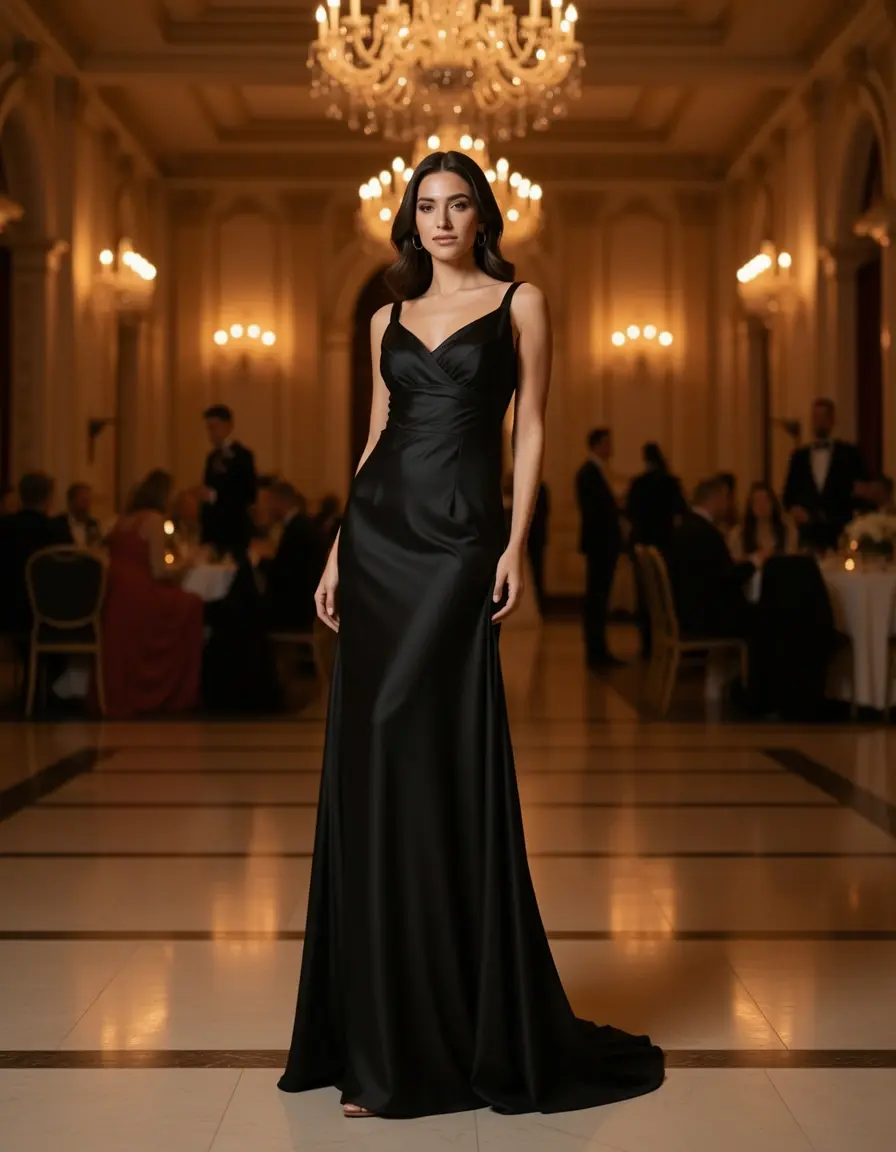 Silk Maxi Elegant Dress - Vestito lungo nero in seta